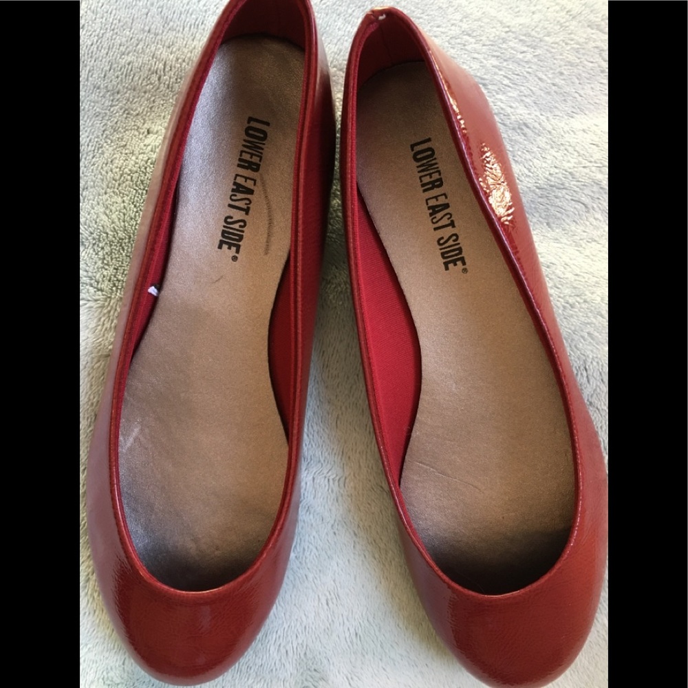 Red patent leather flats